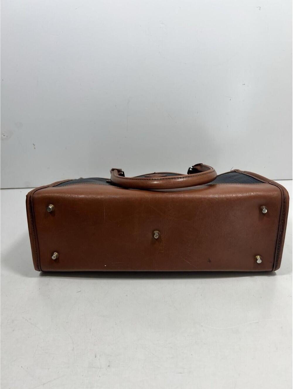 Vintage 90s Guess Blue & Tan Trim Pebble Leather Double Handle Bag Large - Picture 9 of 9